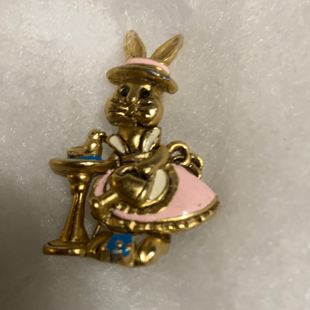 Bunny Brooch with red stone eyes.